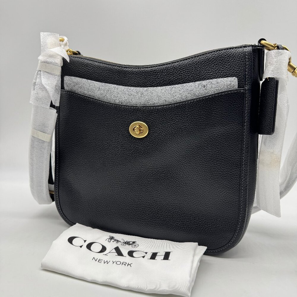COACH Chaise pebbled leather women's large crossbody + Dust bag - BLACK - Picture 3 of 14